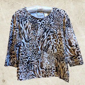 Alfred Dunner Animal Print Top 3/4 Length sleeves, Cotton